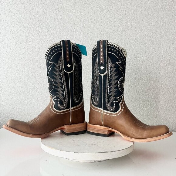 Lane RODEO HOUSTON Mens Cowboy Boots 9.5 Brown Leather Western Blunt Toe - Picture 5 of 12